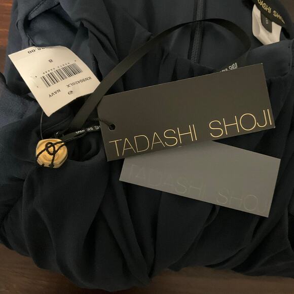 TADASHI SHOJI Dress Silk Chiffon Navy Blue Long 8 Formal Gown Event NWT $385 - Picture 13 of 16